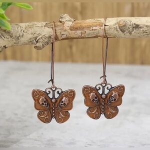 Vintage Boho Drop Copper Butterfly With Small Skeleton Earrings